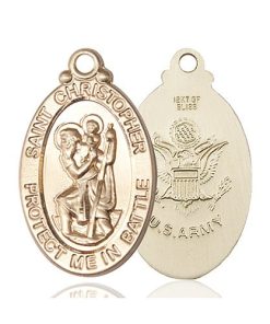 St Christopher Army Pendant - 14 KT Gold (#89907)