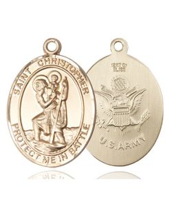 St Christopher Army Pendant - 14 KT Gold (#89919)