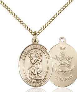 14kt Gold Filled St. Christopher - Army Pendant