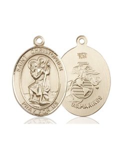 14kt Gold St. Christopher - Marines Medal