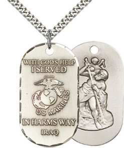 Sterling Silver Marines Iraq - St Christopher Pendan