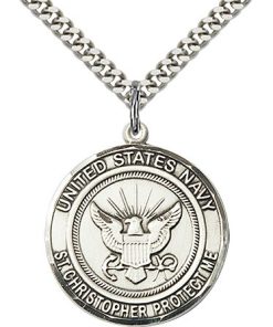 Sterling Silver Navy - St. Christopher Pendant