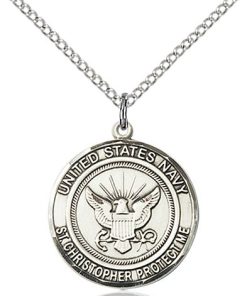 Sterling Silver Navy - St. Christopher Pendant