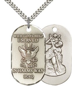 Sterling Silver St. Christopher - Iraq Navy Pendan
