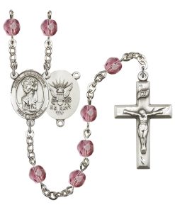 St Christopher-Navy Rosary - Amethyst Beads (#R15625)