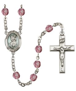 St Christopher Rosary - Amethyst Beads (#R15408)
