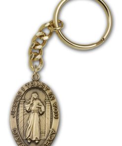 Antique Gold Divine Mercy Keychain