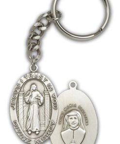Antique Silver Divine Mercy Keychain