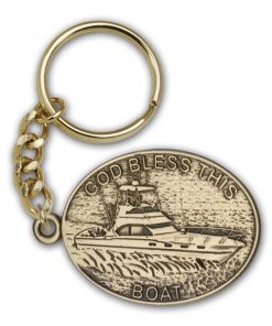 Antique Gold God Bless This Boat Keychain