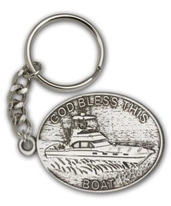 Antique Silver God Bless This Boat Keychain