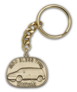 Antique Gold God Bless This Minivan Keychain