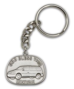 Antique Silver God Bless This Minivan Keychain