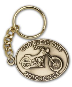 Antique Gold God Bless This Motorcycle Keychain