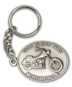 Antique Silver God Bless This Motorcycle Keychain