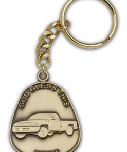 Antique Gold God Bless This Pickup Keychain