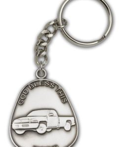 Antique Silver God Bless This Pickup Keychain