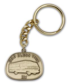 Antique Gold God Bless This Rv Keychain