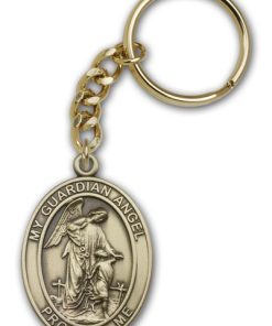 Antique Gold Guardian Angel Keychain