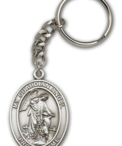 Antique Silver Guardian Angel Keychain
