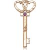Key - Double Hearts Medal - February Birthstone - 14 KT Gold #89603