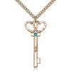 Key - Double Hearts Pendant - December Birthstone - Gold Filled #89590