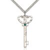 Key - Double Hearts Pendant - May Birthstone - Sterling Silver #89618