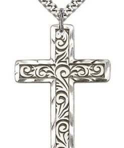 Sterling Silver Knurled Cross Necklace #87787