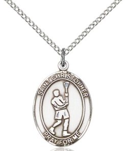 Sterling Silver St. Christopher/Lacrosse Pendant