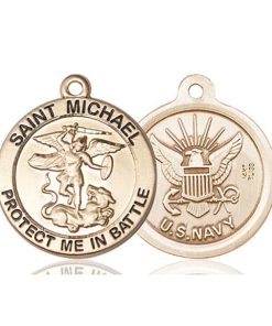 St. Michael Navy Pendant - 14 KT Gold (#89838)