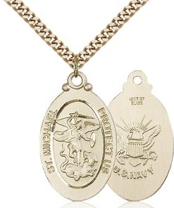 14kt Gold Filled St. Michael - Navy Pendant
