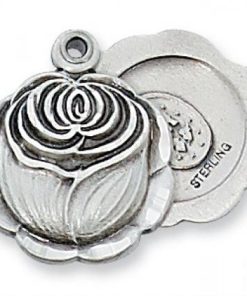 Miraculous Medal Behind a Rose in Sterling Silver