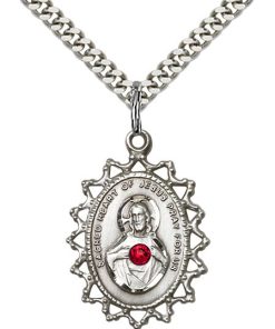 Scapular Pendant with Ruby Bead - Sterling Silver (#88404)