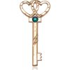 Small Key - Double Hearts Medal - May Birthstone - 14 KT Gold #89642