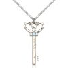 Small Key - Double Hearts Pendant - March Birthstone - Sterling Silver #89652