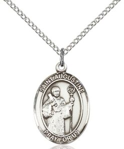 St Augustine of Canterbury Medal - Sterling Silver with 18 in. Chain - Engravable (#81052)