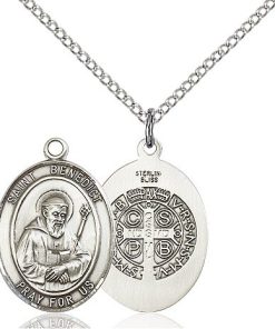 St Benedict Medal - Sterling Silver with 18 in. Chain (#81067)