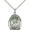 St Christopher Medal - Sterling Silver/Blue with 18 in. Chain