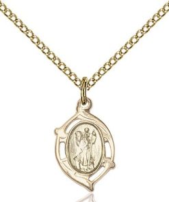 St Christopher Scalloped Edge Pendant- 14 Karat Gold Filled - Long, Small