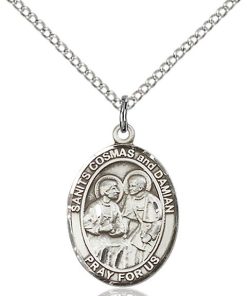 St Cosmas and Damian Medal - Sterling Silver with 20 in. Chain - Engravable