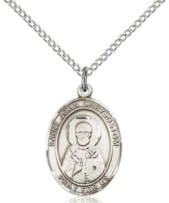 St John Chrysostom Medal - Sterling Silver with 18 in. Chain - Engravable (#81281)