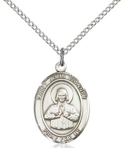 St John Vianney Medal - Sterling Silver with 20 in. Chain - Engravable (#81295)