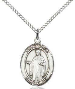 St Justin Medal - Sterling Silver with 18 in. Chain - Engravable
