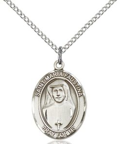 St Maria Faustina Medal - Sterling Silver with 18 in. Chain - Engravable