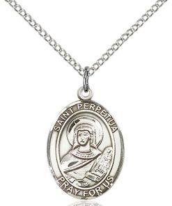 St Perpetua Medal - Sterling Silver with 18 in. Chain - Engravable (#81423)