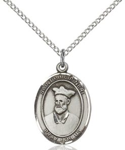 St Philip Neri with Plain Back Medal - Sterling Silver with 18 in. Chain - Engravable (#81432)