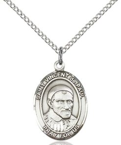 St Vincent De Paul Medal - Sterling Silver with 18 in. Chain - Engravable (#81540)