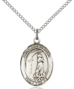 St Zoe Of Rome Medal - Sterling Silver with 20 in. Chain - Engravable (#81561)